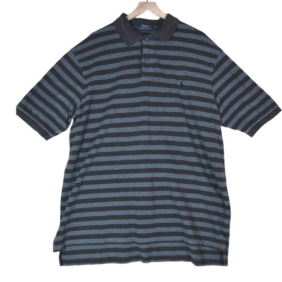 POLO Ralph Lauren 2XLT Brown Gray Stripe Polo Shirt Classic Y2K Minimal Prep - Picture 1 of 8